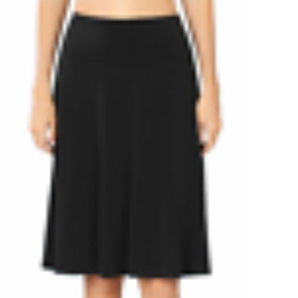 ZENANA ITY FOLD OVER WAIST BAND A-LINE FLARED SKIRT  S-M-L-XL BLACK